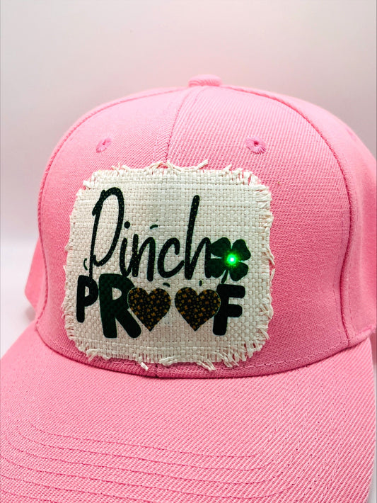 Illuminated Shamrock On A "Pinch Proof" Patch >>> On A Kelly Green or Pink Baseball Cap