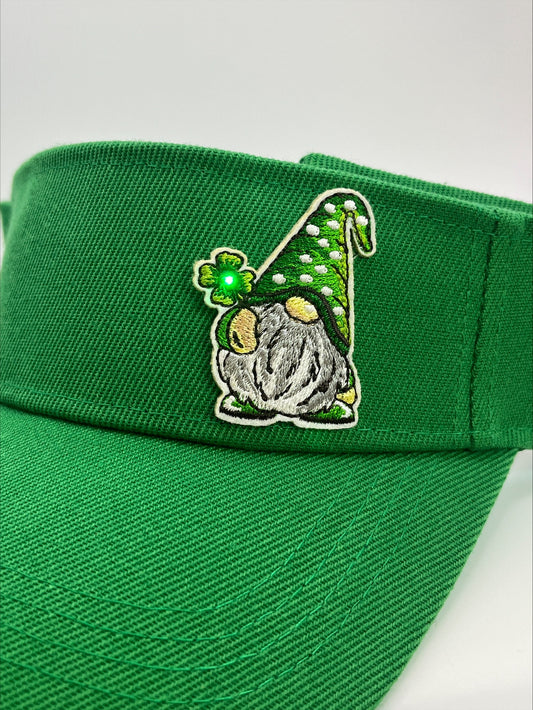 Illuminated Shamrock In A St. Patrick's "Gnome" Patch >>> On A Kelly Green or Khaki Visor